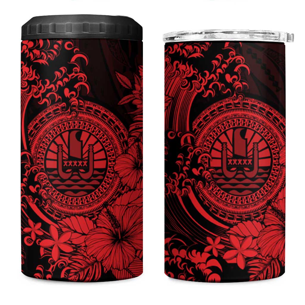 Red Polynesian Tahiti Island 4 in 1 Can Cooler Tumbler The Wave of Water LT9 One Size: 16 oz Red - Polynesian Pride
