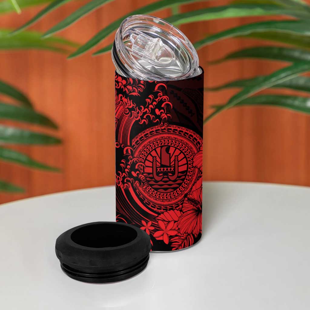 Red Polynesian Tahiti Island 4 in 1 Can Cooler Tumbler The Wave of Water LT9 - Polynesian Pride