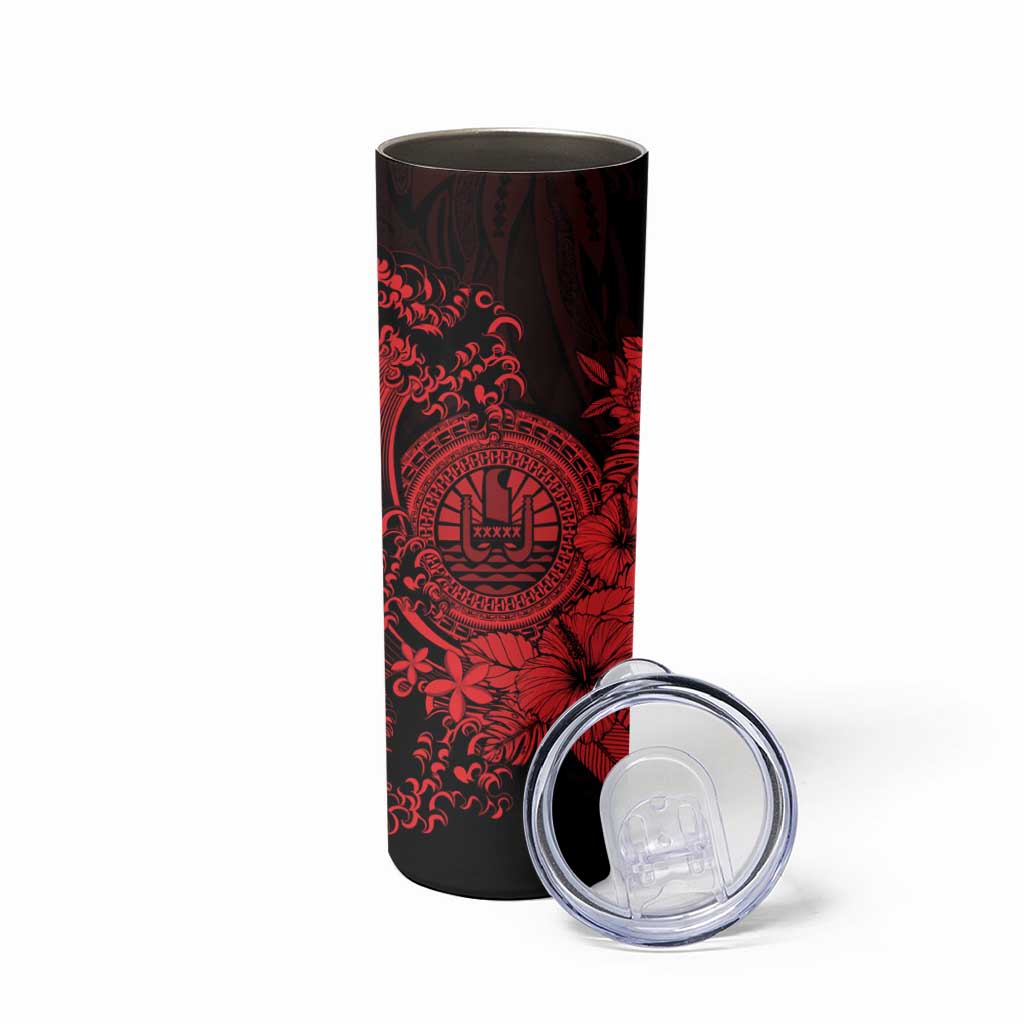 Red Polynesian Tahiti Island Skinny Tumbler The Wave of Water LT9 - Polynesian Pride