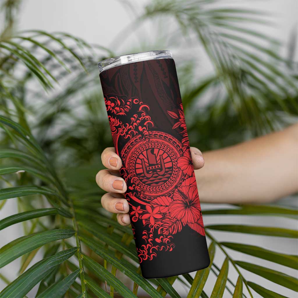 Red Polynesian Tahiti Island Skinny Tumbler The Wave of Water LT9 - Polynesian Pride