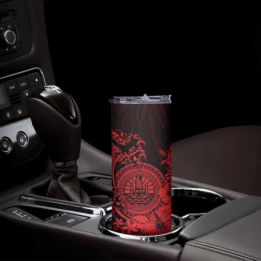 Red Polynesian Tahiti Island Skinny Tumbler The Wave of Water LT9 - Polynesian Pride