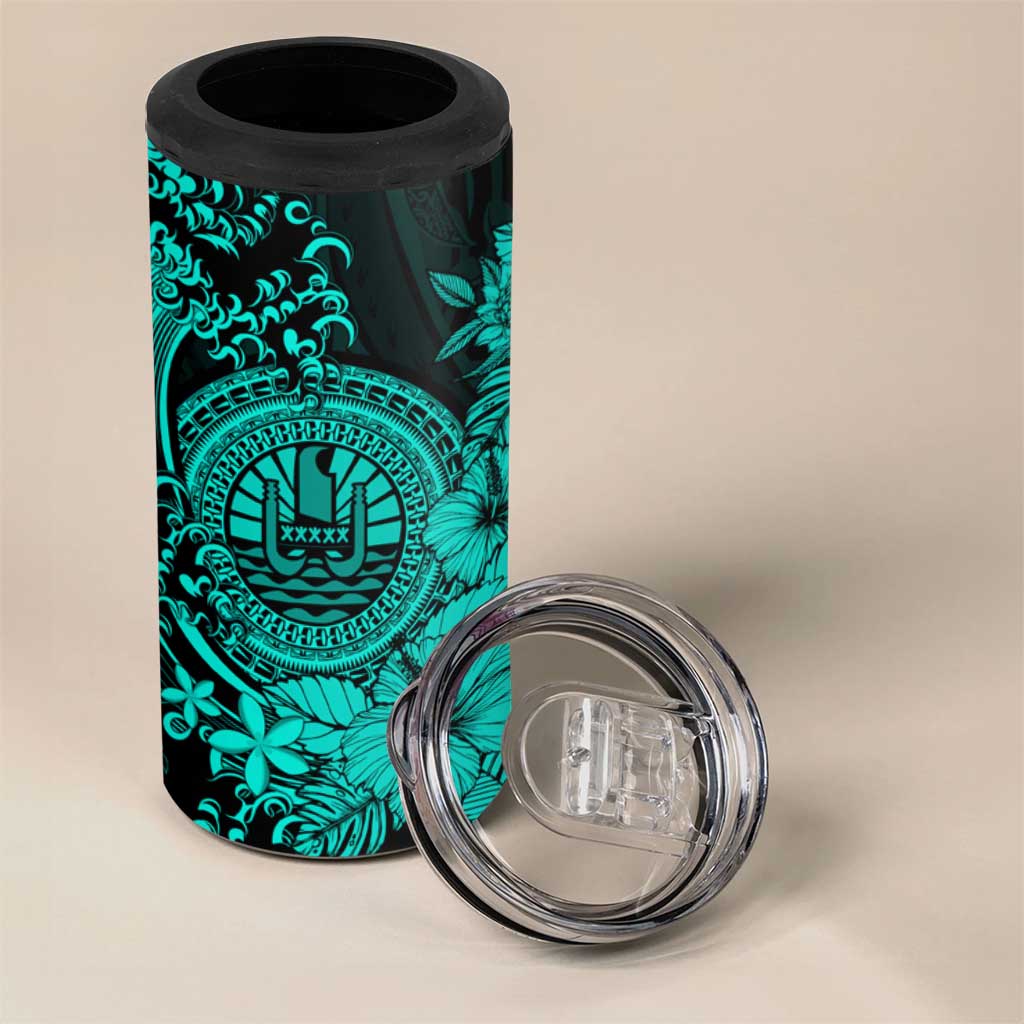 Turquoise Polynesian Tahiti Island 4 in 1 Can Cooler Tumbler The Wave of Water LT9 - Polynesian Pride