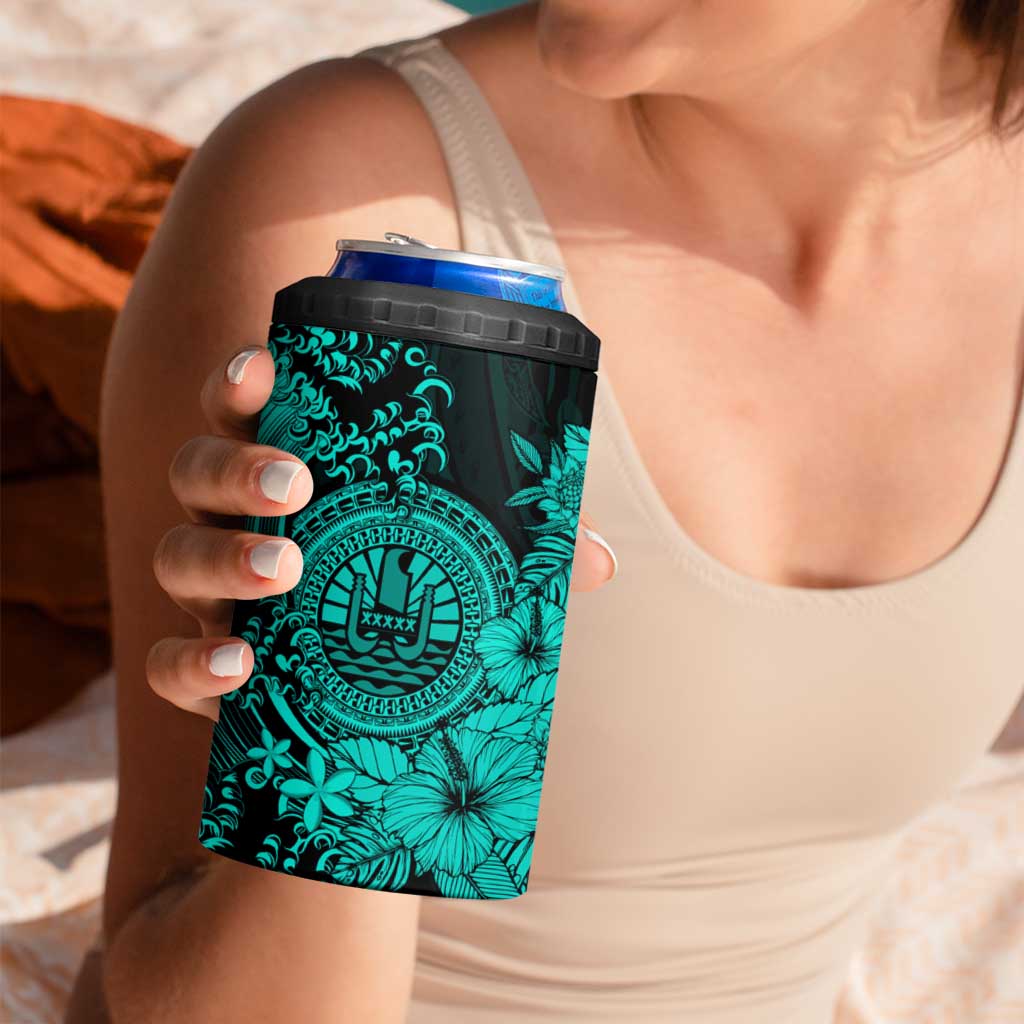 Turquoise Polynesian Tahiti Island 4 in 1 Can Cooler Tumbler The Wave of Water LT9 - Polynesian Pride