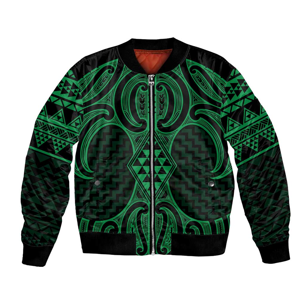 Kakariki Maori Ta Moko Poutama Art Bomber Jacket LT9 Unisex Green - Polynesian Pride