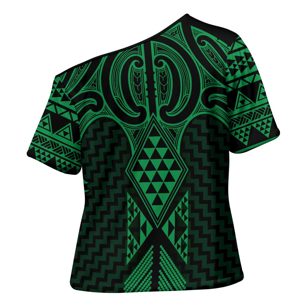 Kakariki Maori Ta Moko Poutama Art Cross Shoulder Shirt LT9 - Polynesian Pride