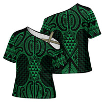 Kakariki Maori Ta Moko Poutama Art Cross Shoulder Shirt LT9 - Polynesian Pride