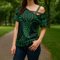 Kakariki Maori Ta Moko Poutama Art Cross Shoulder Shirt LT9 - Polynesian Pride