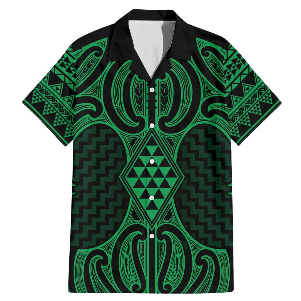 Kakariki Maori Ta Moko Poutama Art Family Matching Mermaid Dress and Hawaiian Shirt LT9 Dad's Shirt - Short Sleeve Green - Polynesian Pride
