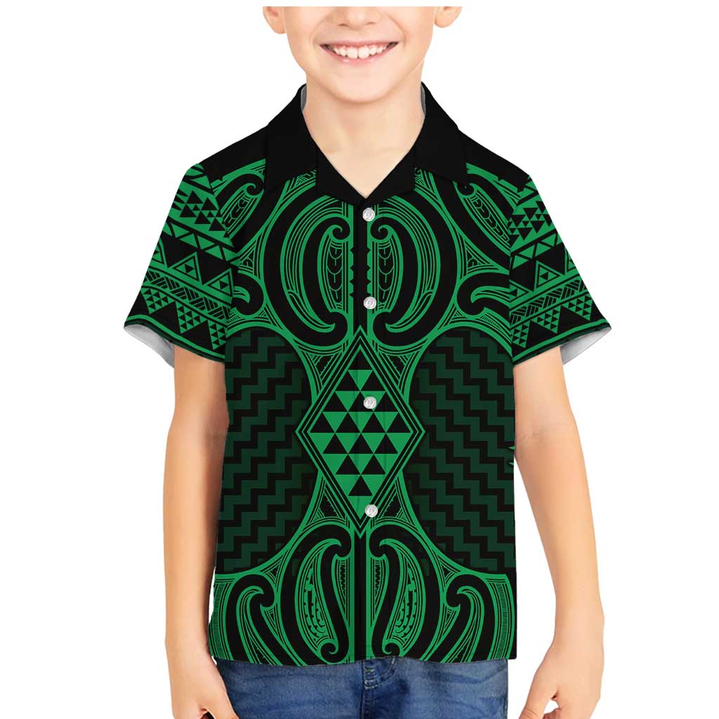 Kakariki Maori Ta Moko Poutama Art Family Matching Mermaid Dress and Hawaiian Shirt LT9 Son's Shirt Green - Polynesian Pride