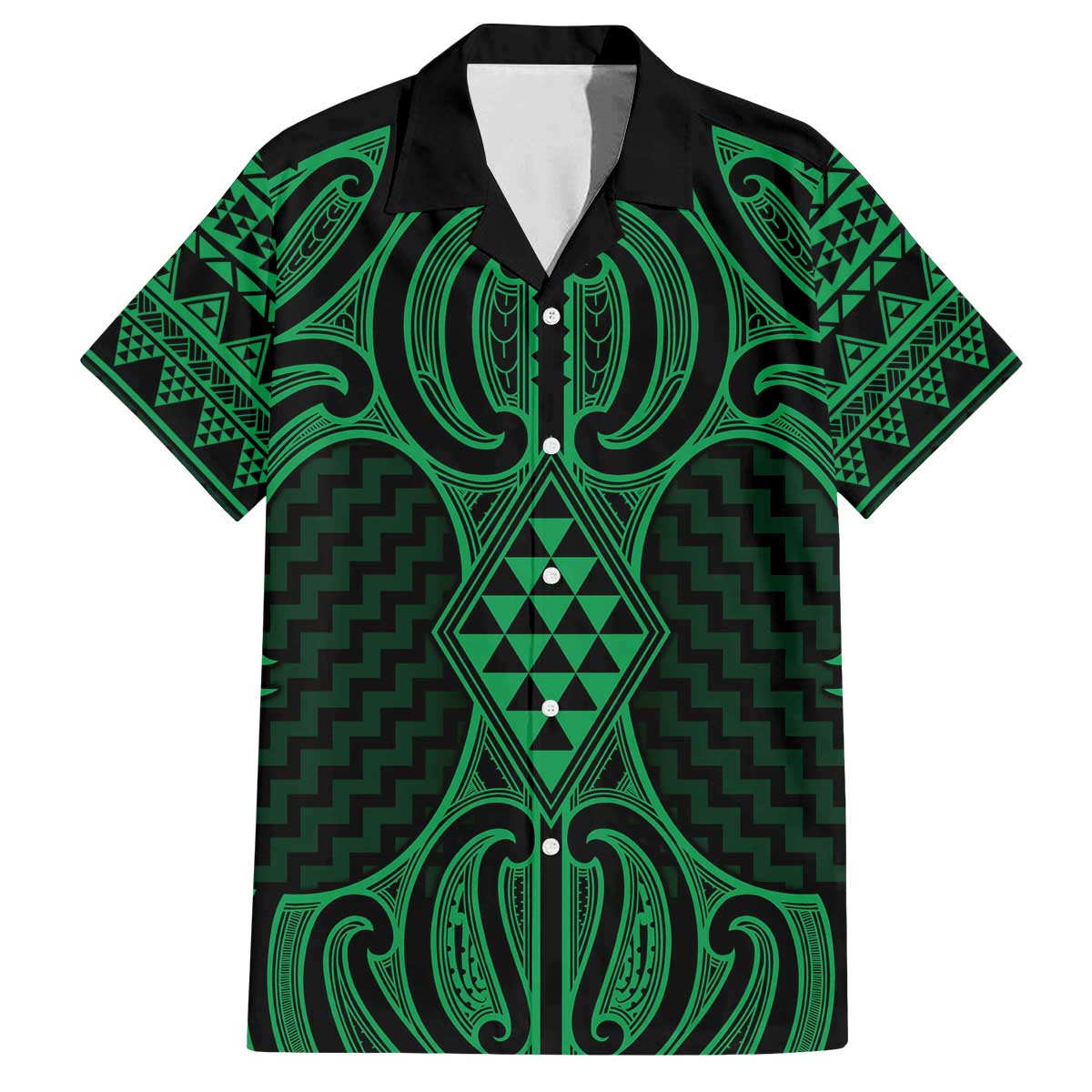 Kakariki Maori Ta Moko Poutama Art Family Matching Off The Shoulder Long Sleeve Dress and Hawaiian Shirt LT9 Dad's Shirt - Short Sleeve Green - Polynesian Pride