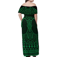 Kakariki Maori Ta Moko Poutama Art Family Matching Off Shoulder Maxi Dress and Hawaiian Shirt LT9 - Polynesian Pride