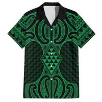 Kakariki Maori Ta Moko Poutama Art Family Matching Puletasi and Hawaiian Shirt LT9 Dad's Shirt - Short Sleeve Green - Polynesian Pride