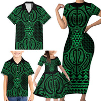 Kakariki Maori Ta Moko Poutama Art Family Matching Short Sleeve Bodycon Dress and Hawaiian Shirt LT9 - Polynesian Pride