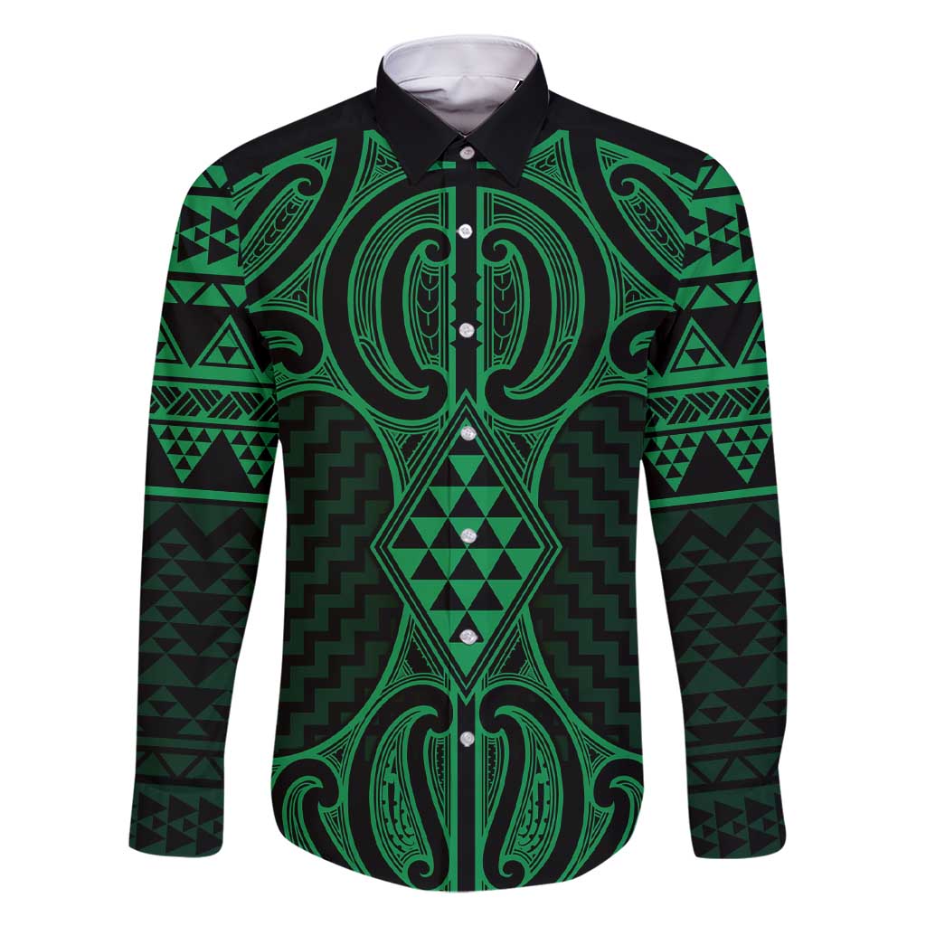 Kakariki Maori Ta Moko Poutama Art Family Matching Short Sleeve Bodycon Dress and Hawaiian Shirt LT9 Dad's Shirt - Long Sleeve Green - Polynesian Pride