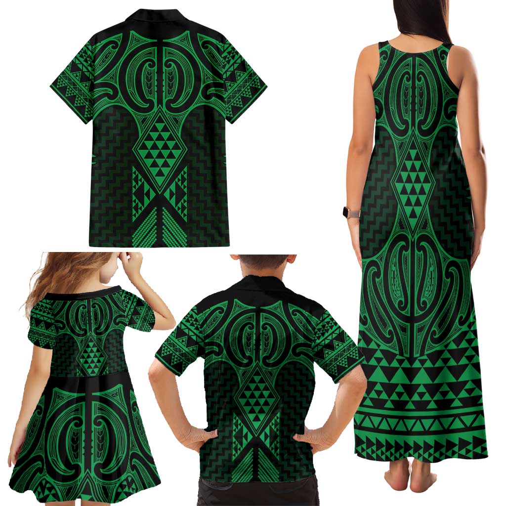 Kakariki Maori Ta Moko Poutama Art Family Matching Tank Maxi Dress and Hawaiian Shirt LT9 - Polynesian Pride