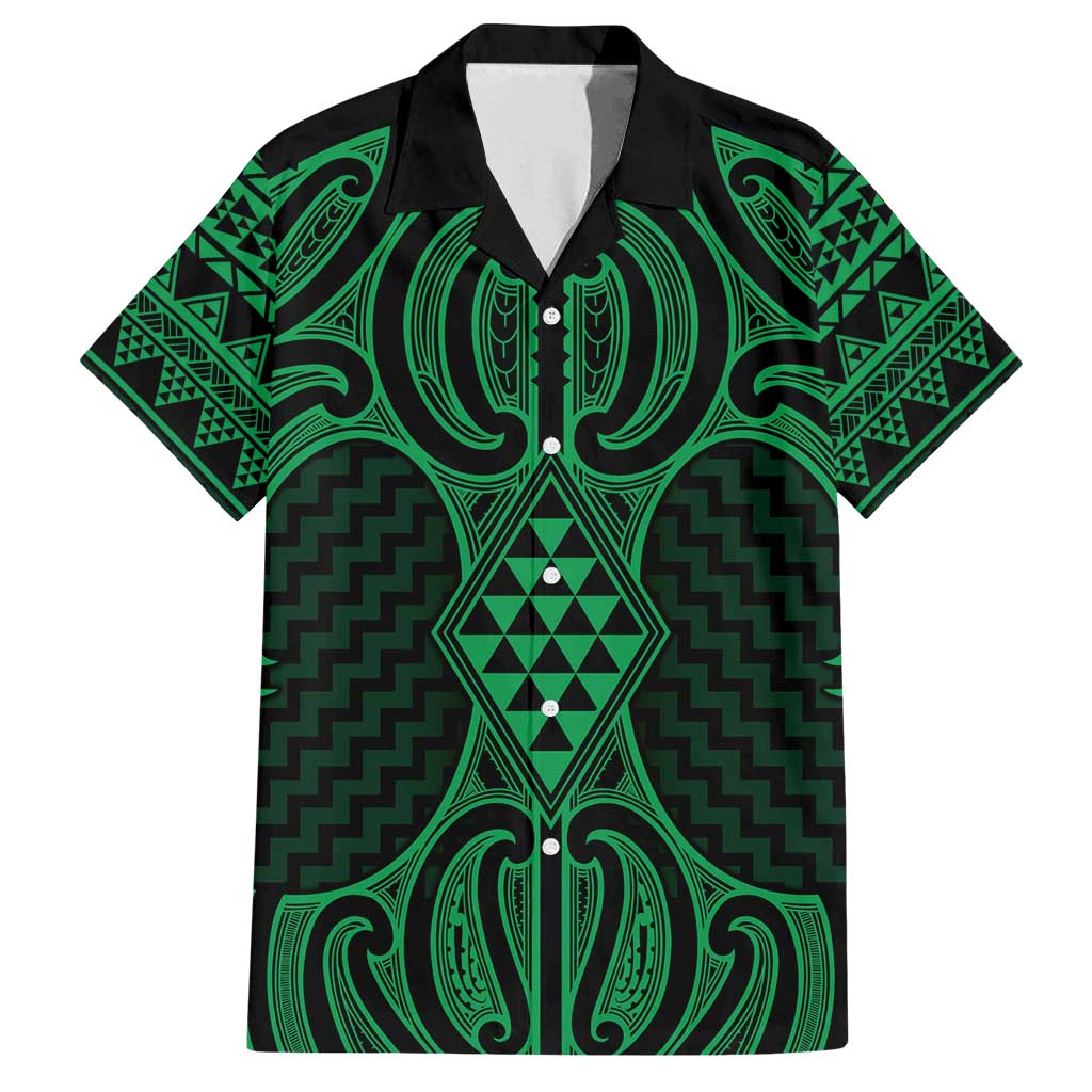 Kakariki Maori Ta Moko Poutama Art Family Matching Tank Maxi Dress and Hawaiian Shirt LT9 Dad's Shirt - Short Sleeve Green - Polynesian Pride