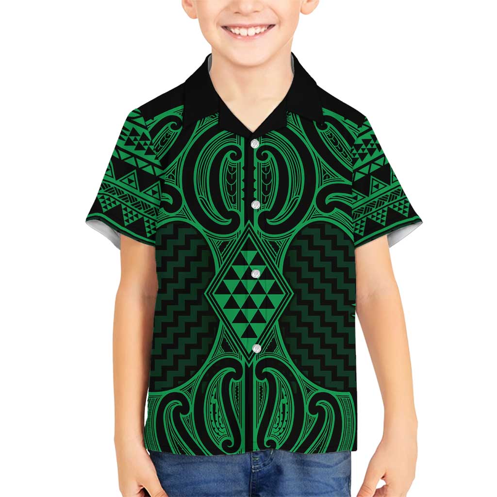 Kakariki Maori Ta Moko Poutama Art Family Matching Tank Maxi Dress and Hawaiian Shirt LT9 Son's Shirt Green - Polynesian Pride