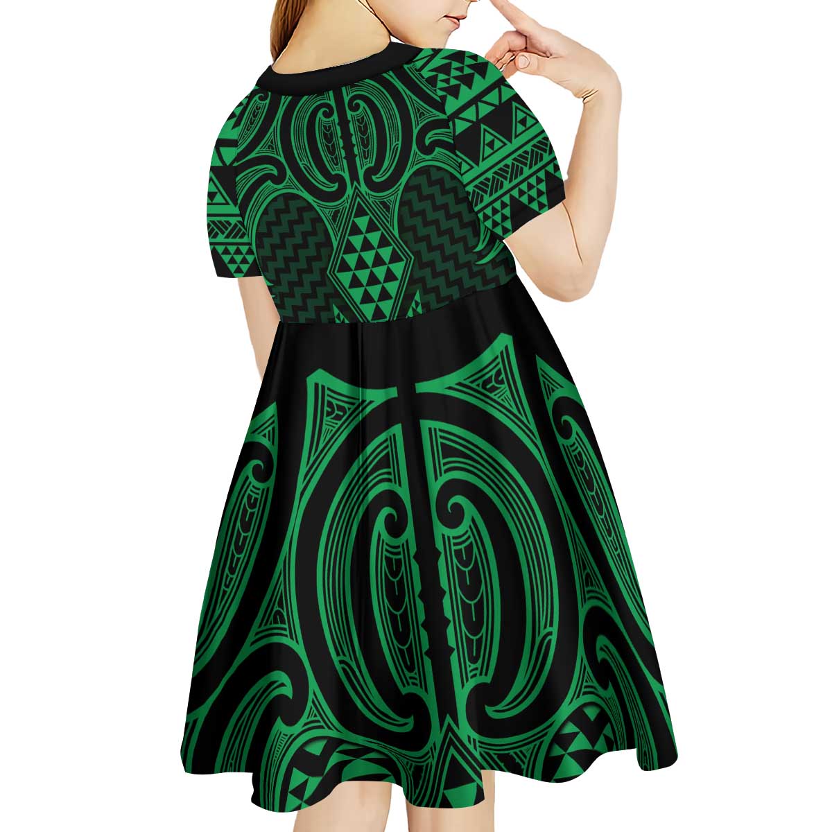 Kakariki Maori Ta Moko Poutama Art Kid Short Sleeve Dress LT9 - Polynesian Pride