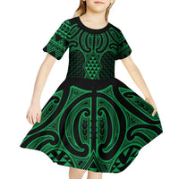 Kakariki Maori Ta Moko Poutama Art Kid Short Sleeve Dress LT9 - Polynesian Pride