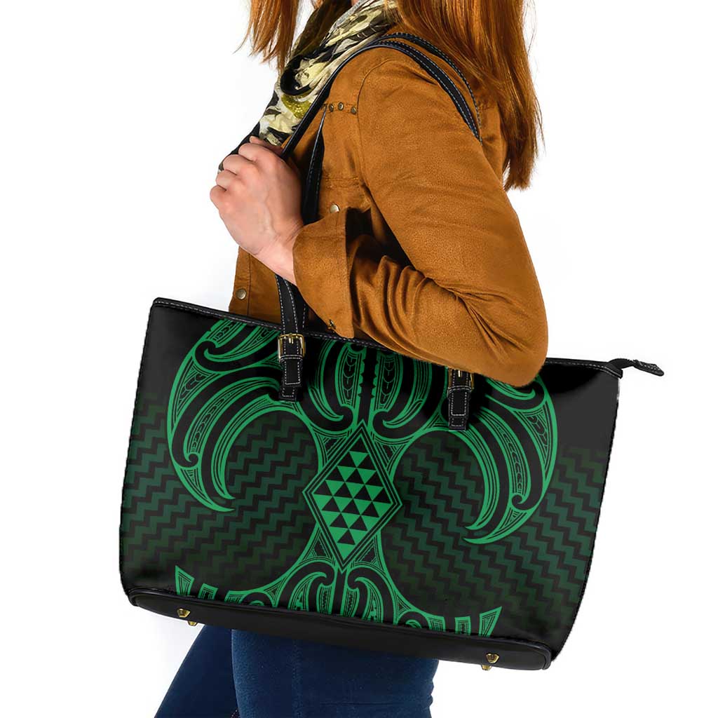 Kakariki Maori Ta Moko Poutama Art Leather Tote Bag LT9 Green - Polynesian Pride