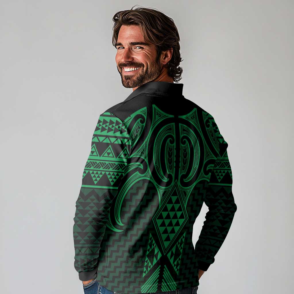 Kakariki Maori Ta Moko Poutama Art Long Sleeve Polo Shirt