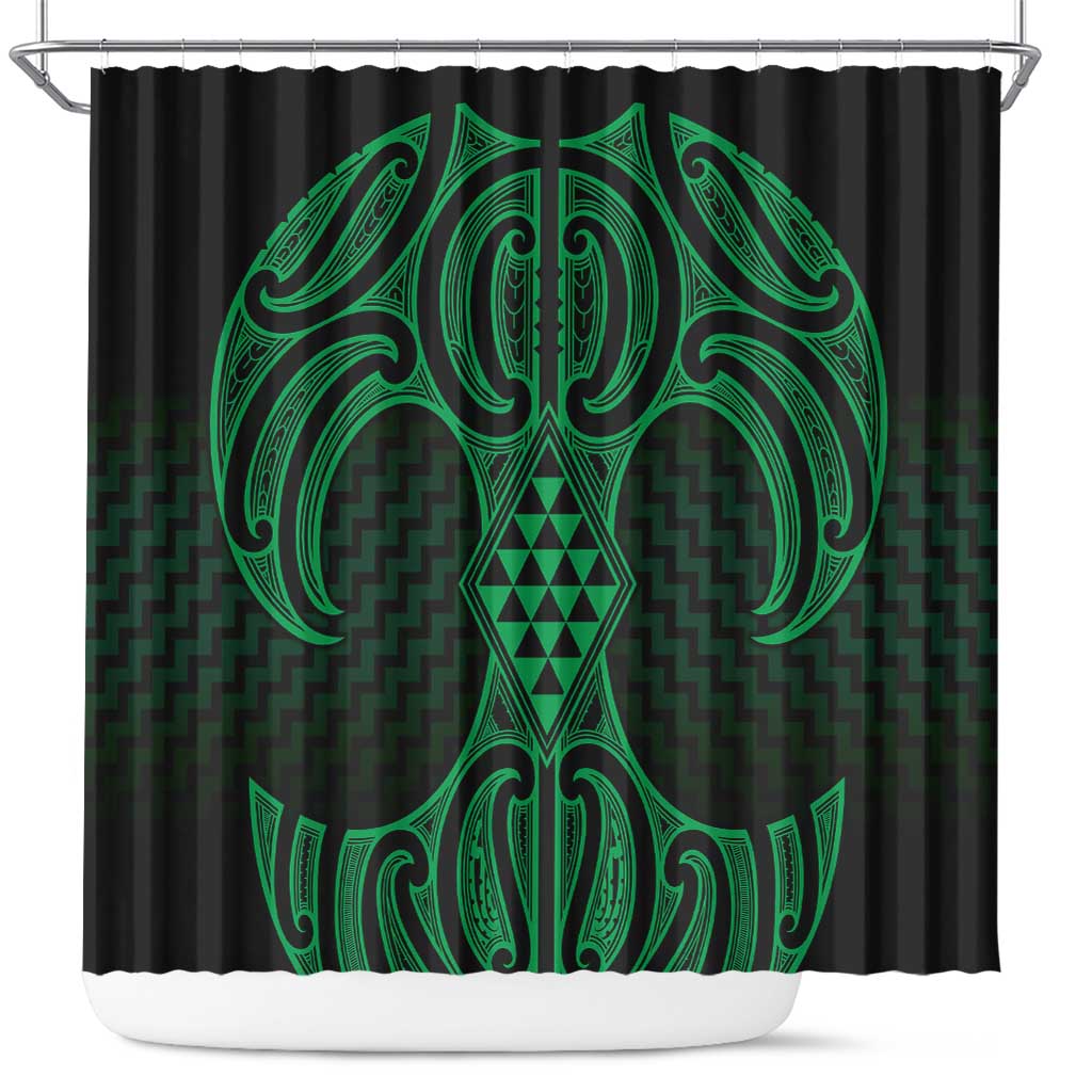 Kakariki Maori Ta Moko Poutama Art Shower Curtain LT9 Green - Polynesian Pride