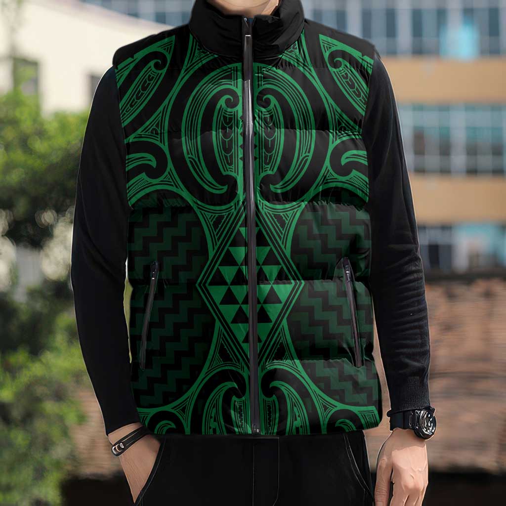 Kakariki Maori Ta Moko Poutama Art Sleeveless Puffer Jacket - Polynesian Pride