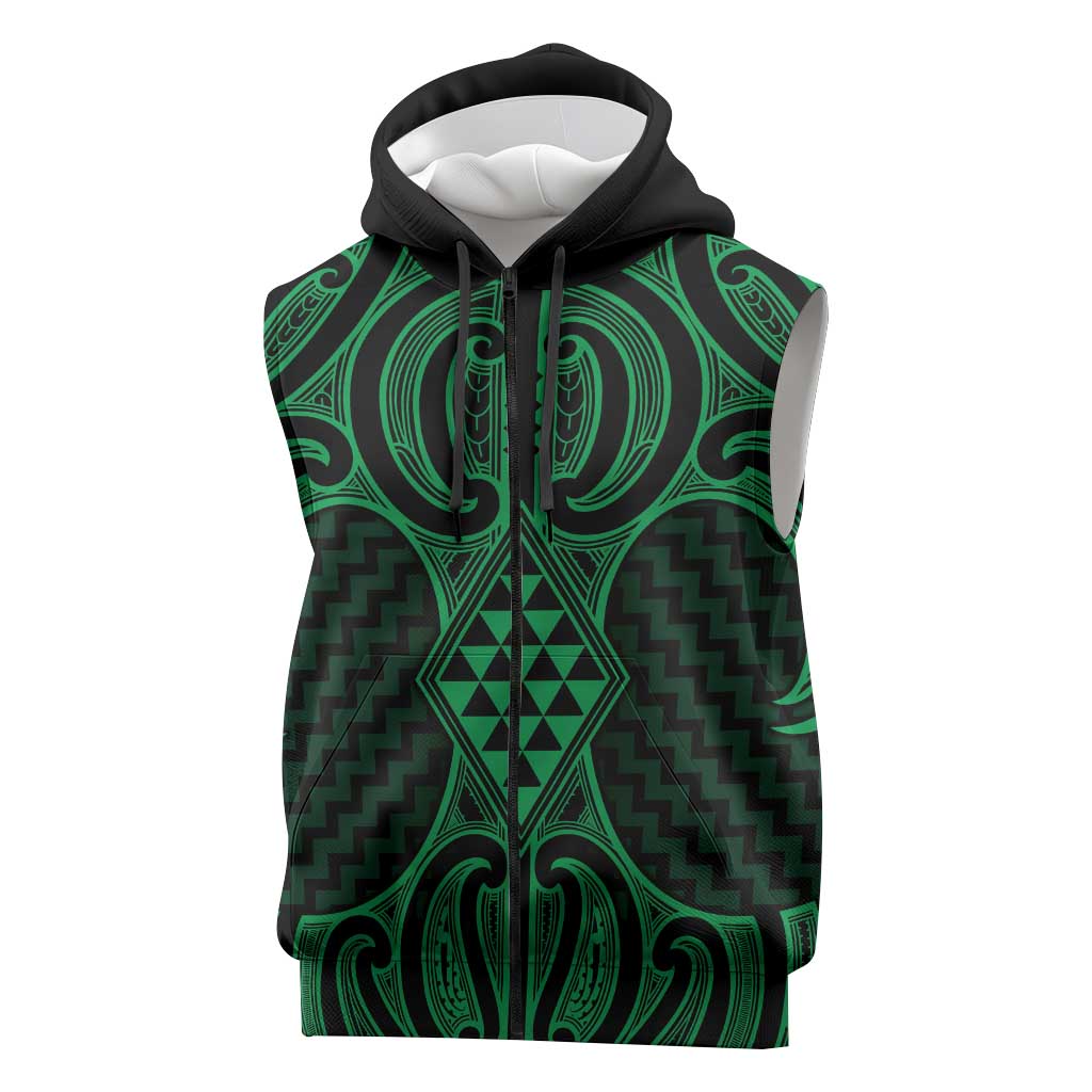 Kakariki Maori Ta Moko Poutama Art Sleeveless Zip Hoodie - Polynesian Pride