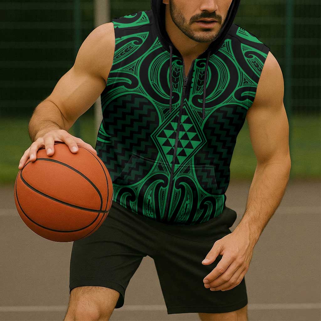 Kakariki Maori Ta Moko Poutama Art Sleeveless Zip Hoodie - Polynesian Pride
