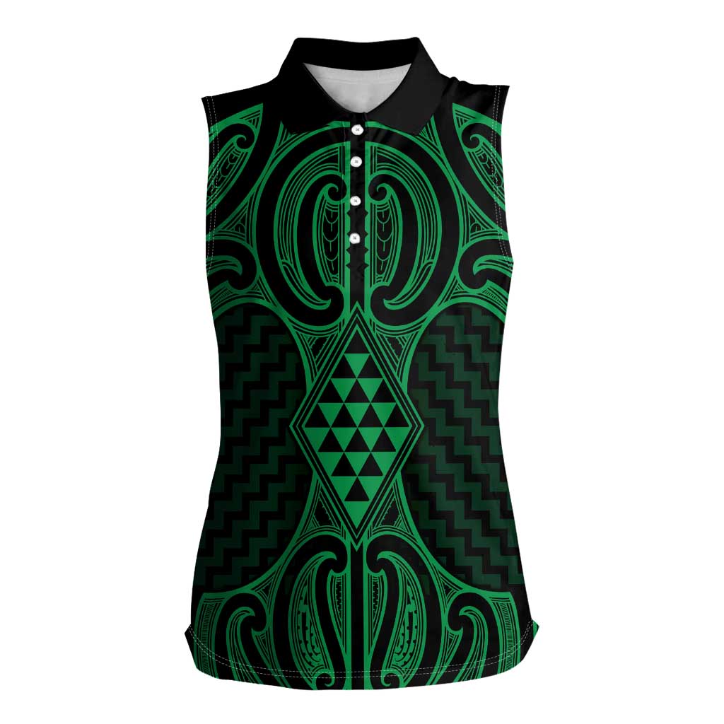 Kakariki Maori Ta Moko Poutama Art Women Sleeveless Polo Shirt LT9 Female Green - Polynesian Pride
