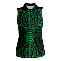 Kakariki Maori Ta Moko Poutama Art Women Sleeveless Polo Shirt LT9 Female Green - Polynesian Pride