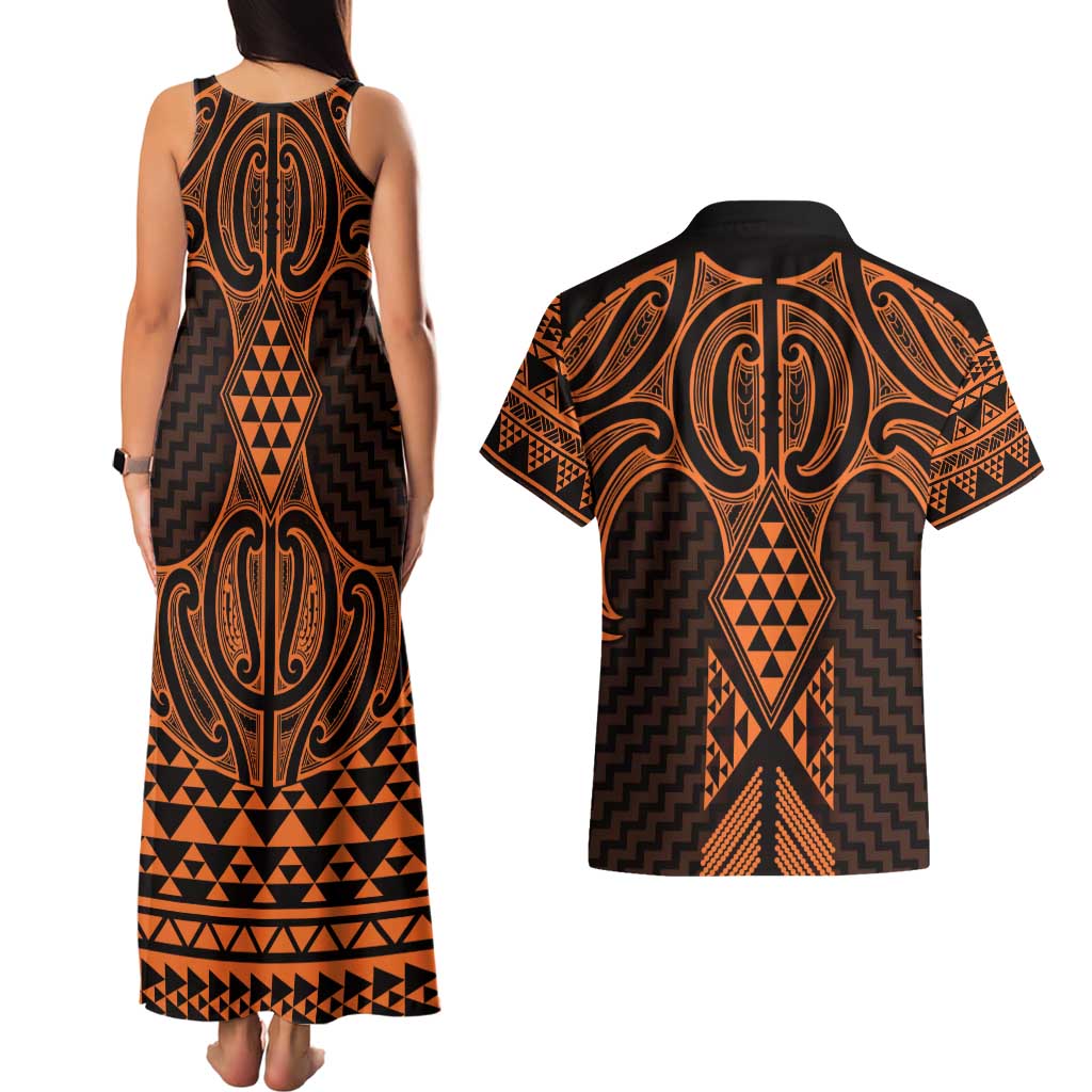 Karaka Maori Ta Moko Poutama Art Couples Matching Tank Maxi Dress and Hawaiian Shirt LT9 - Polynesian Pride