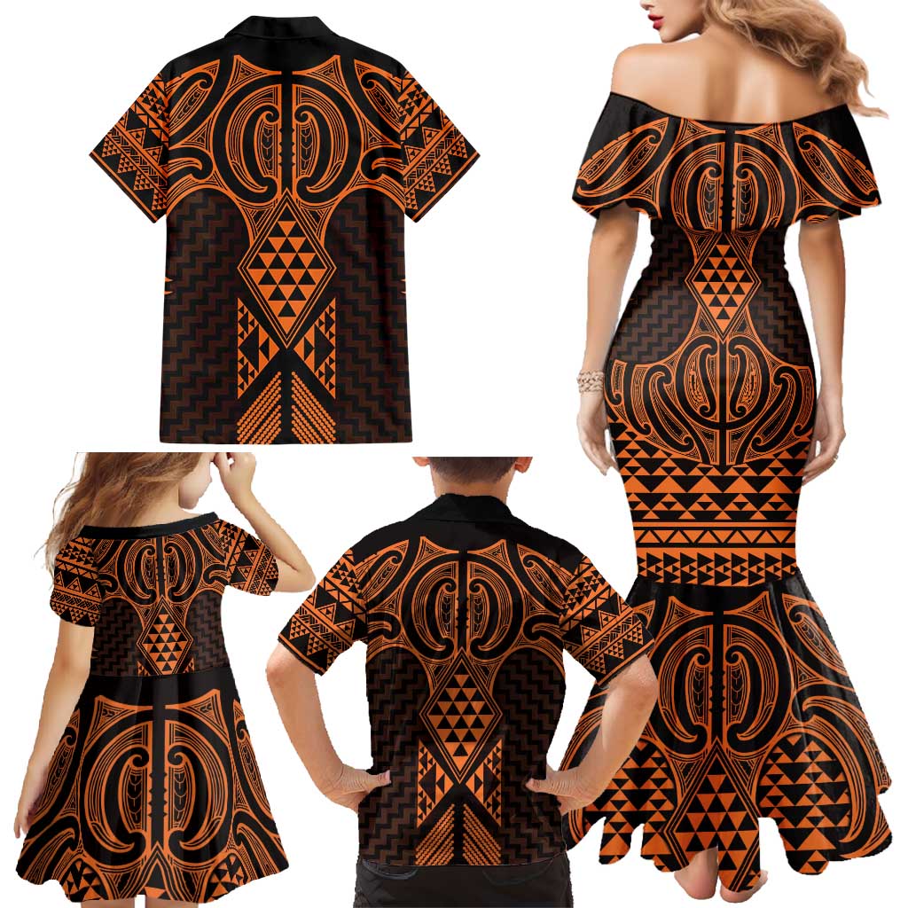 Karaka Maori Ta Moko Poutama Art Family Matching Mermaid Dress and Hawaiian Shirt LT9 - Polynesian Pride