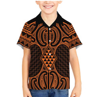 Karaka Maori Ta Moko Poutama Art Family Matching Mermaid Dress and Hawaiian Shirt LT9 Son's Shirt Gold - Polynesian Pride