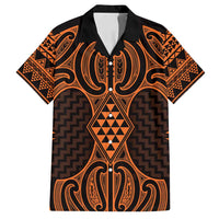 Karaka Maori Ta Moko Poutama Art Family Matching Off Shoulder Maxi Dress and Hawaiian Shirt LT9 Dad's Shirt - Short Sleeve Gold - Polynesian Pride