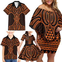 Karaka Maori Ta Moko Poutama Art Family Matching Off Shoulder Short Dress and Hawaiian Shirt LT9 - Polynesian Pride