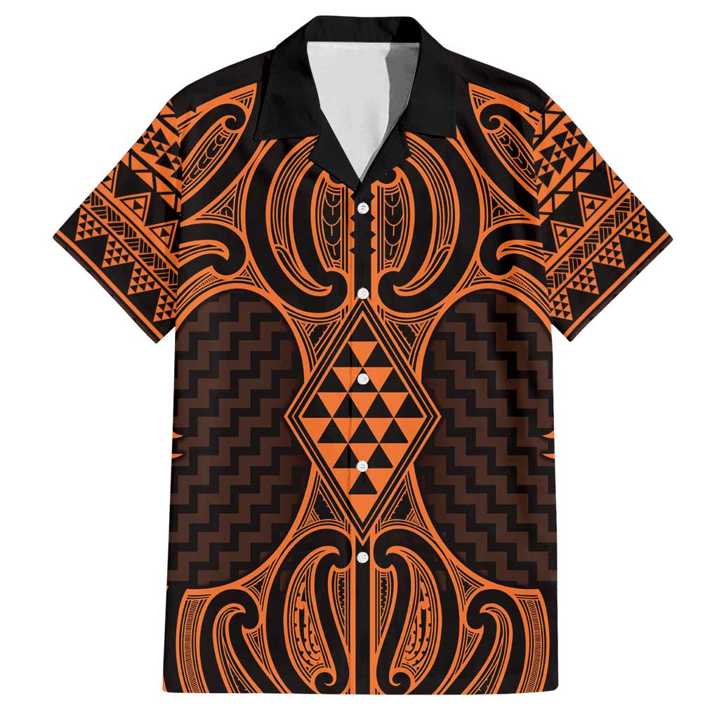 Karaka Maori Ta Moko Poutama Art Family Matching Off Shoulder Short Dress and Hawaiian Shirt LT9 Dad's Shirt - Short Sleeve Gold - Polynesian Pride