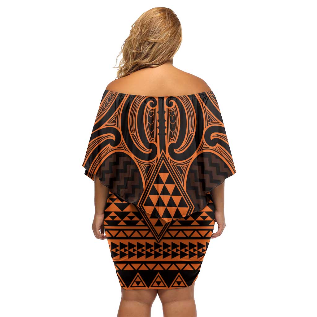 Karaka Maori Ta Moko Poutama Art Family Matching Off Shoulder Short Dress and Hawaiian Shirt LT9 - Polynesian Pride