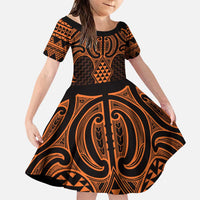 Karaka Maori Ta Moko Poutama Art Family Matching Puletasi and Hawaiian Shirt LT9 Daughter's Dress Gold - Polynesian Pride