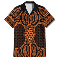 Karaka Maori Ta Moko Poutama Art Family Matching Short Sleeve Bodycon Dress and Hawaiian Shirt LT9 Dad's Shirt - Short Sleeve Gold - Polynesian Pride