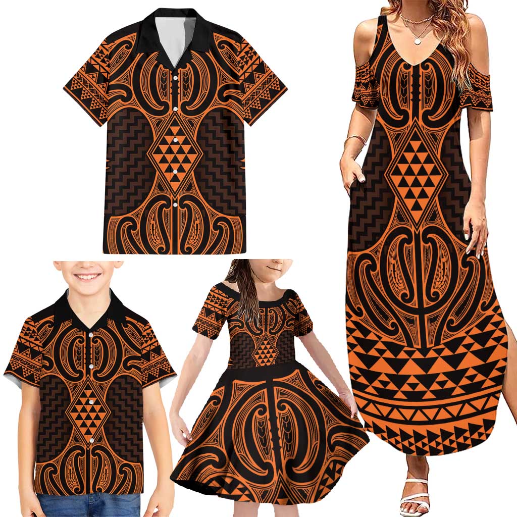 Karaka Maori Ta Moko Poutama Art Family Matching Summer Maxi Dress and Hawaiian Shirt LT9 - Polynesian Pride