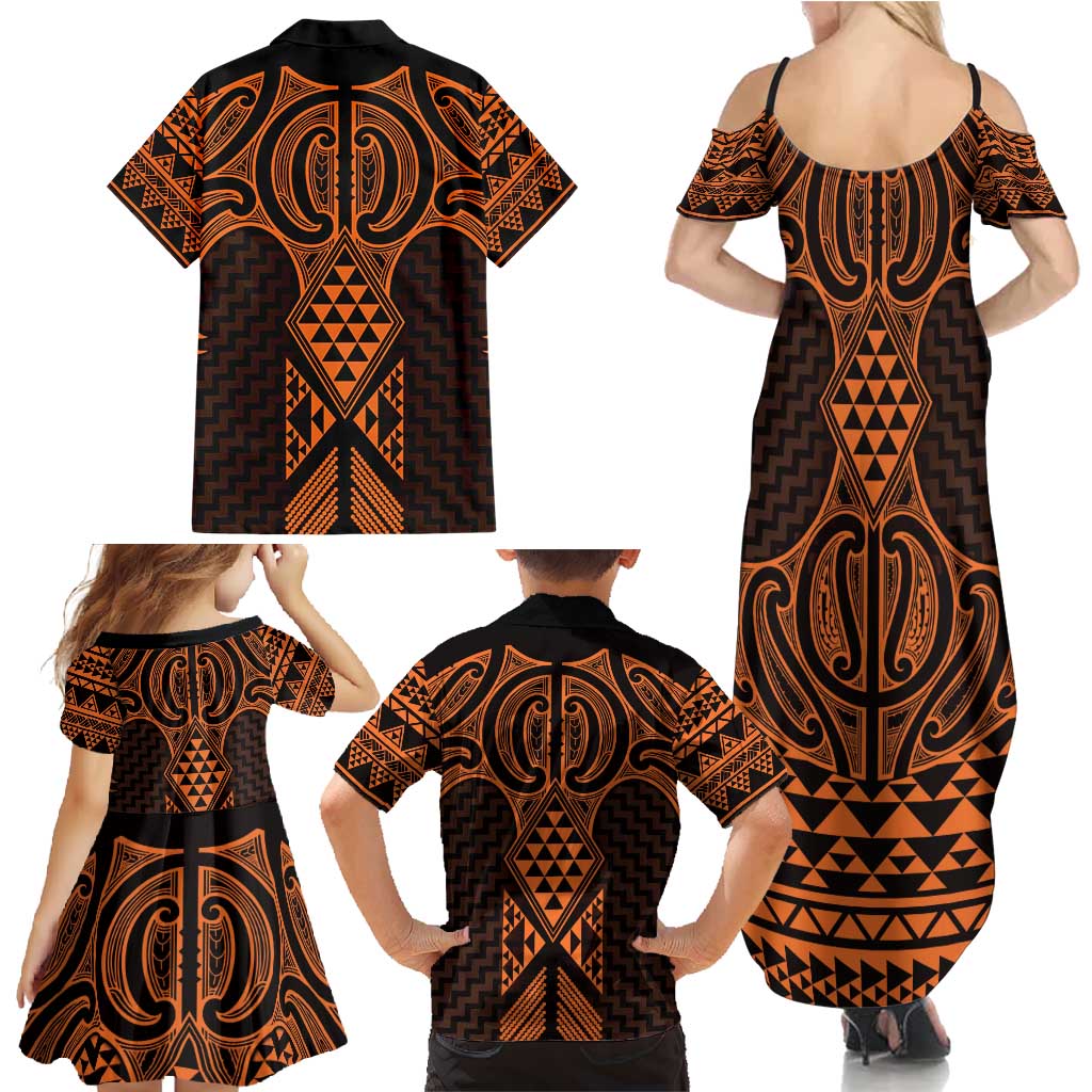 Karaka Maori Ta Moko Poutama Art Family Matching Summer Maxi Dress and Hawaiian Shirt LT9 - Polynesian Pride
