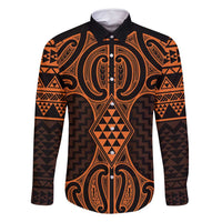 Karaka Maori Ta Moko Poutama Art Family Matching Summer Maxi Dress and Hawaiian Shirt LT9 Dad's Shirt - Long Sleeve Gold - Polynesian Pride