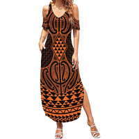 Karaka Maori Ta Moko Poutama Art Family Matching Summer Maxi Dress and Hawaiian Shirt LT9 Mom's Dress Gold - Polynesian Pride