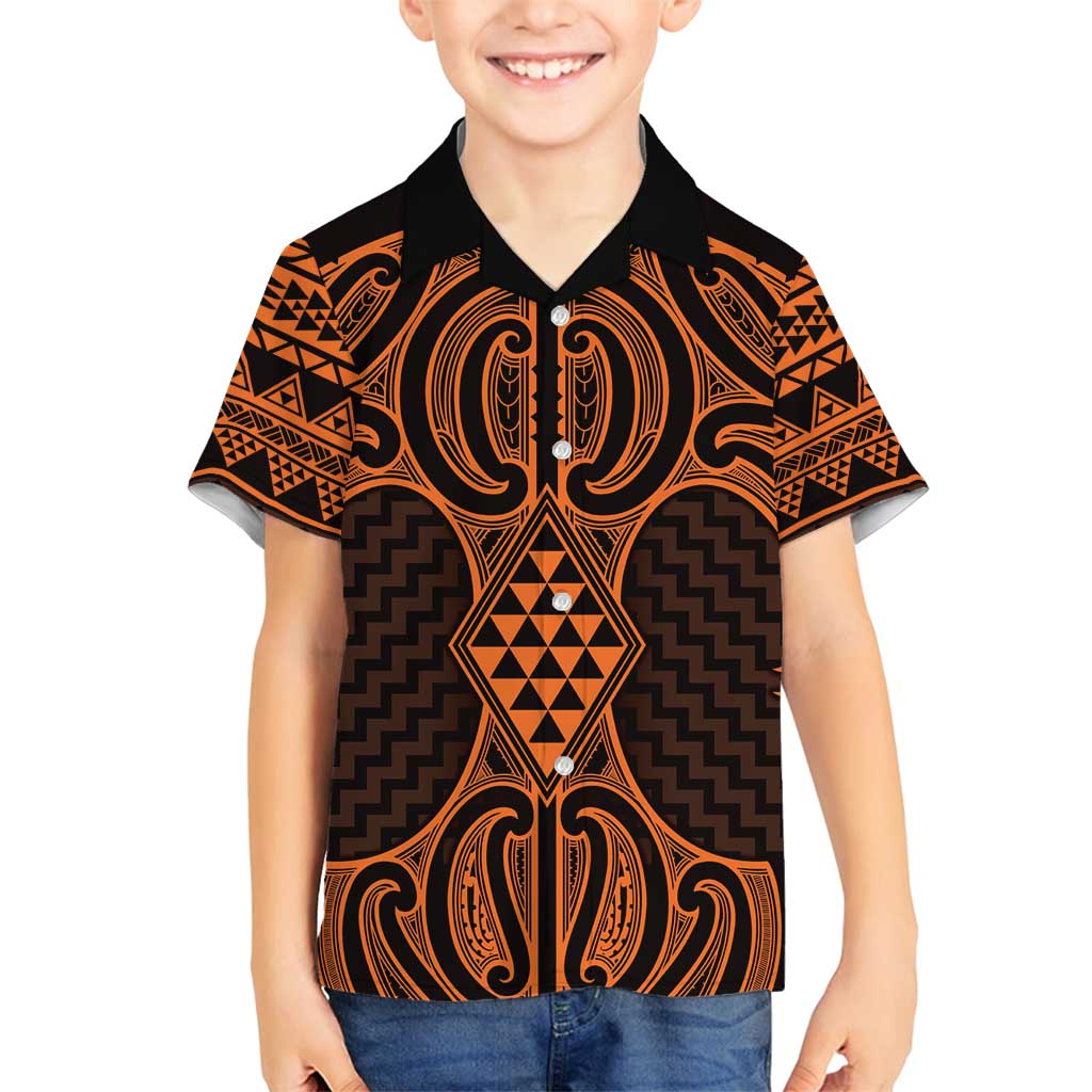 Karaka Maori Ta Moko Poutama Art Family Matching Summer Maxi Dress and Hawaiian Shirt LT9 Son's Shirt Gold - Polynesian Pride