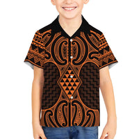 Karaka Maori Ta Moko Poutama Art Family Matching Summer Maxi Dress and Hawaiian Shirt LT9 Son's Shirt Gold - Polynesian Pride