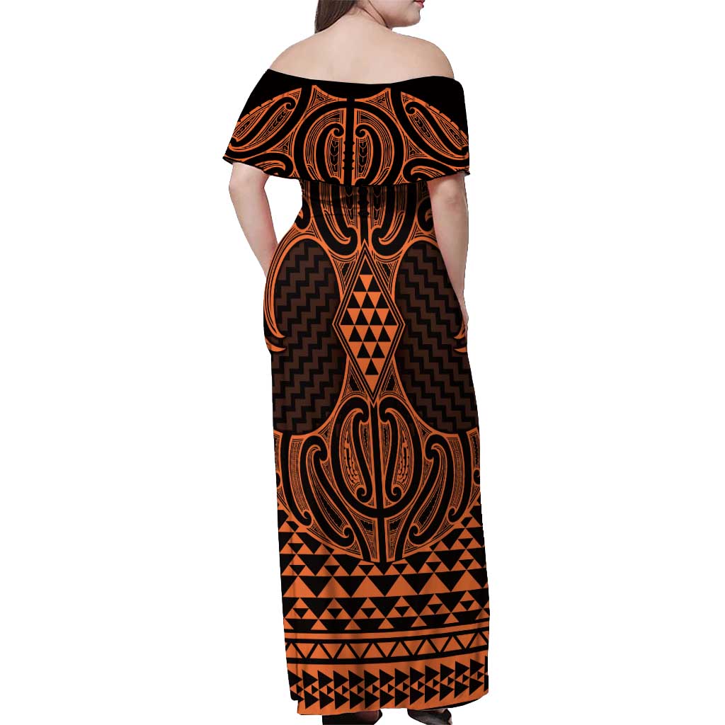 Karaka Maori Ta Moko Poutama Art Off Shoulder Maxi Dress