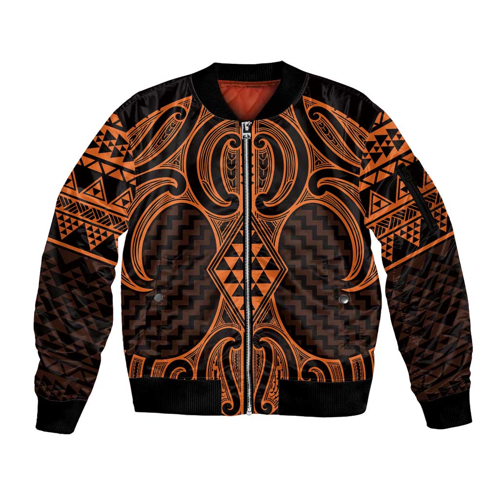 Karaka Maori Ta Moko Poutama Art Sleeve Zip Bomber Jacket LT9 Unisex Gold - Polynesian Pride