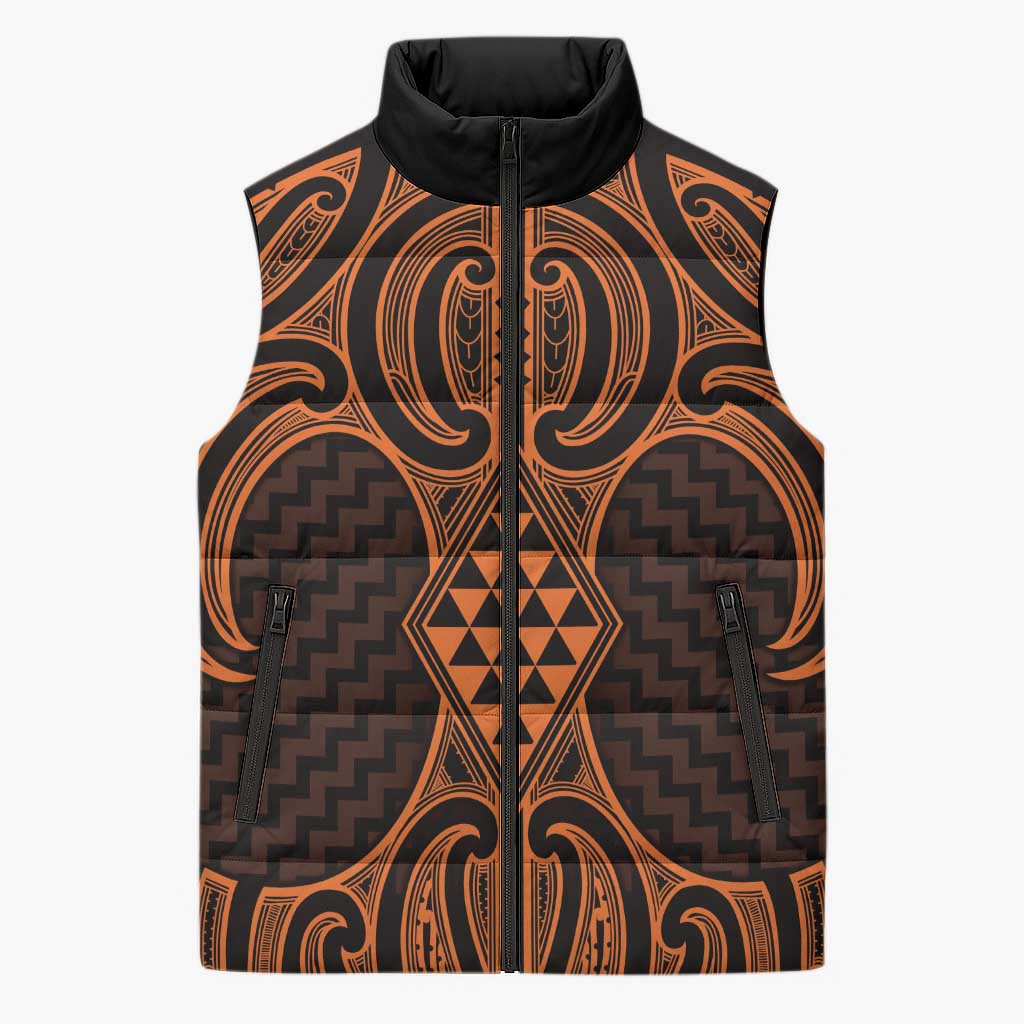 Karaka Maori Ta Moko Poutama Art Sleeveless Puffer Jacket LT9 Unisex Gold - Polynesian Pride
