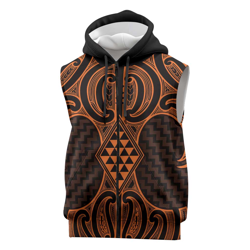 Karaka Maori Ta Moko Poutama Art Sleeveless Zip Hoodie - Polynesian Pride